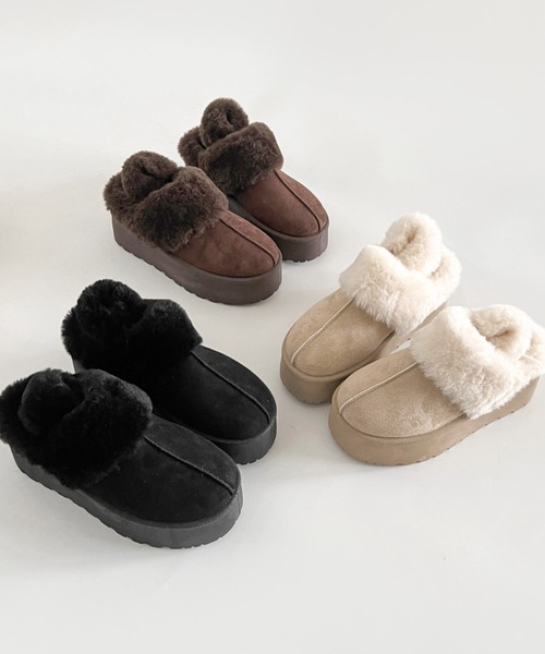 Shoes in Closet（シューズインクローゼット）の「軽量厚底 2WAY ファーベルト付 ボア ムートン サボ スリッポン 6495（スリッポン・レディース・ダークブラウン/ブラック/ライトベージュ/ブラウン系その他・S/M/L/LL）」の19枚目の写真