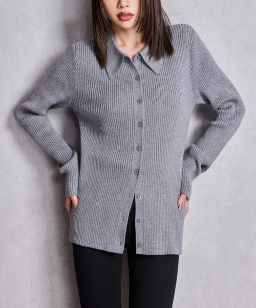 GYDA（ジェイダ）の「ZOZO限定！！リブPOLOニットトップス（ニット/セーター・レディース・アイボリー/レッド/グレー/ブラック・FREE）」の3枚目の写真