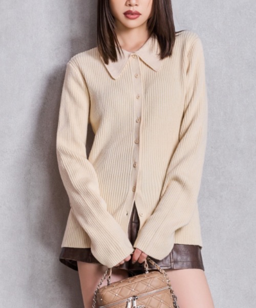 GYDA（ジェイダ）の「ZOZO限定！！リブPOLOニットトップス（ニット/セーター・レディース・アイボリー/レッド/グレー/ブラック・FREE）」の2枚目の写真