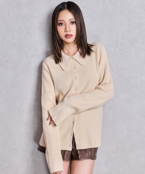 GYDA（ジェイダ）の「ZOZO限定！！リブPOLOニットトップス（ニット/セーター・レディース・アイボリー/レッド/グレー/ブラック・FREE）」の6枚目の写真