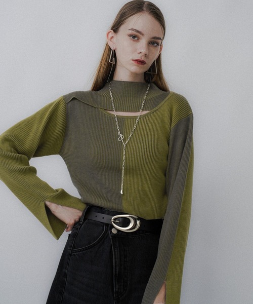 HARE（ハレ）の「フロントアキマルチカラータイトニット(HARE)（ニット/セーター・レディース・ブラック/レッド/イエロー・FREE）」の2枚目の写真