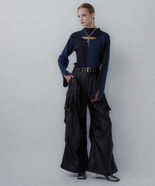 HARE（ハレ）の「フロントアキマルチカラータイトニット(HARE)（ニット/セーター・レディース・ブラック/レッド/イエロー・FREE）」の4枚目の写真