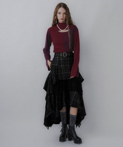 HARE（ハレ）の「フロントアキマルチカラータイトニット(HARE)（ニット/セーター・レディース・ブラック/レッド/イエロー・FREE）」の6枚目の写真