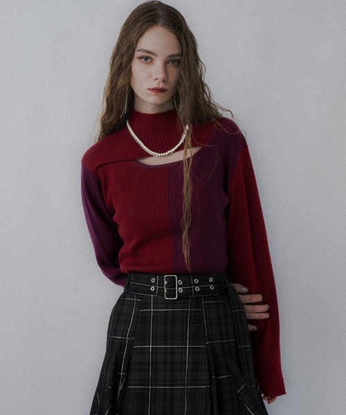 HARE（ハレ）の「フロントアキマルチカラータイトニット(HARE)（ニット/セーター・レディース・ブラック/レッド/イエロー・FREE）」の11枚目の写真