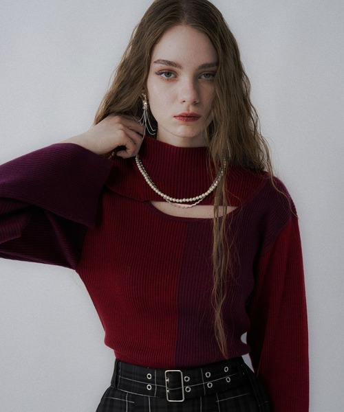 HARE（ハレ）の「フロントアキマルチカラータイトニット(HARE)（ニット/セーター・レディース・ブラック/レッド/イエロー・FREE）」の12枚目の写真