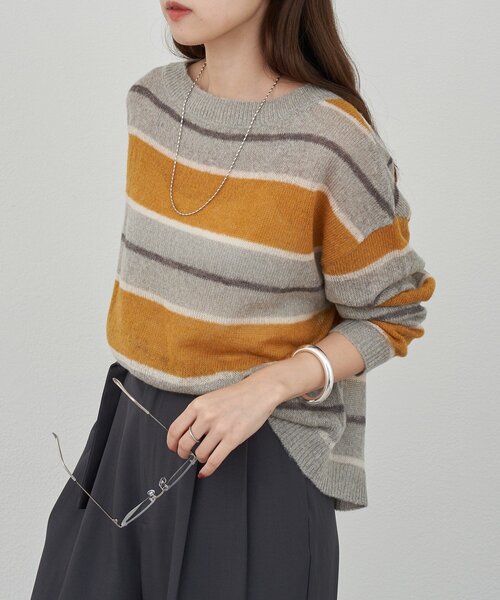 SHENERY（シーナリー）の「シアーボーダーニット（ニット/セーター・レディース・グレー/ブラウン・FREE）」の13枚目の写真