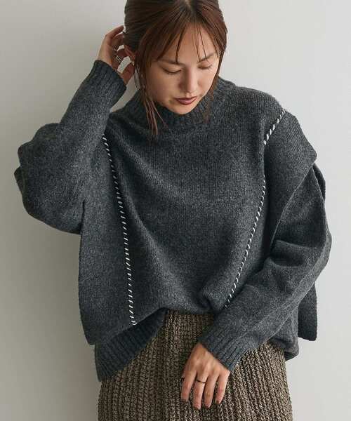 CRAFT STANDARD BOUTIQUE（クラフトスタンダードブティック）の「ハンドステッチデザインニットプルオーバー ＜ホームケア可能＞（ニット/セーター・レディース・サックスブルー/アイボリー/チャコールグレー/杢グレー/グリーン・FREE）」の6枚目の写真