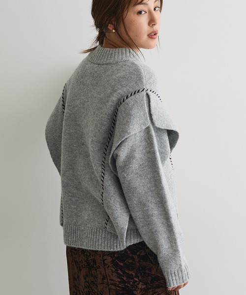 CRAFT STANDARD BOUTIQUE（クラフトスタンダードブティック）の「ハンドステッチデザインニットプルオーバー ＜ホームケア可能＞（ニット/セーター・レディース・サックスブルー/アイボリー/チャコールグレー/杢グレー/グリーン・FREE）」の4枚目の写真