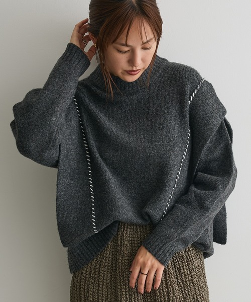 CRAFT STANDARD BOUTIQUE（クラフトスタンダードブティック）の「ハンドステッチデザインニットプルオーバー ＜ホームケア可能＞（ニット/セーター・レディース・サックスブルー/アイボリー/チャコールグレー/杢グレー/グリーン・FREE）」の3枚目の写真