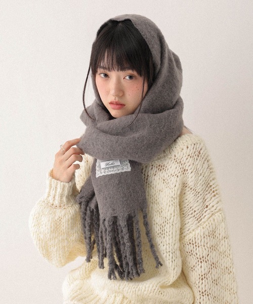 Heather（ヘザー）の「ボリュームフリンジマフラー　 590684（マフラー・レディース・レッド/アイボリー/チャコールグレー/ベージュ・ONE SIZE）」の12枚目の写真