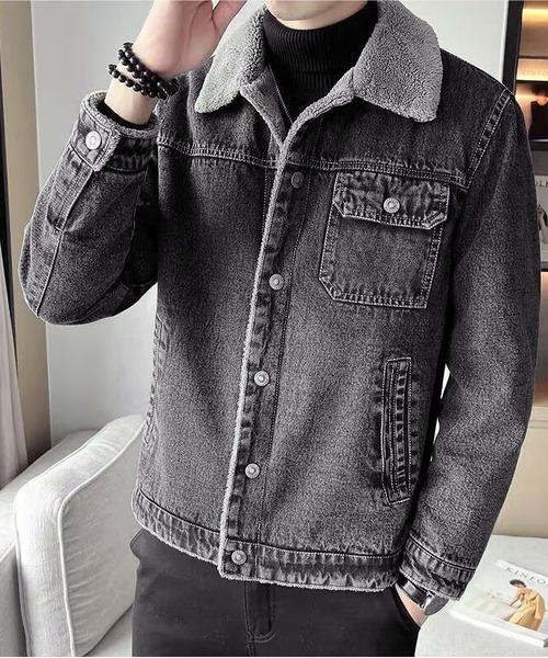 最終セール☆フリースタイルジャケット☆ Gジャン☆デニムパッチワーク☆ハイネック セール】裏ボア デニム Gジャン（デニムジャケット）｜BLANC FICELLE