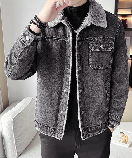 最終セール☆フリースタイルジャケット☆ Gジャン☆デニムパッチワーク☆ハイネック セール】裏ボア デニム Gジャン（デニムジャケット）｜BLANC FICELLE