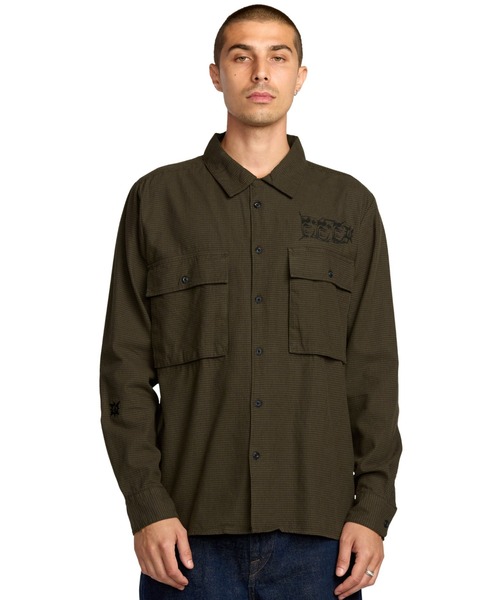 VOLCOM(ボルコム)の「VOLCOM POVJ WORKSHIRT/ボルコムワークスタイル長袖シャツ(シャツ/ブラウス・メンズ・アーミー・SMALL/MEDIUM/LARGE)」の1枚目の写真