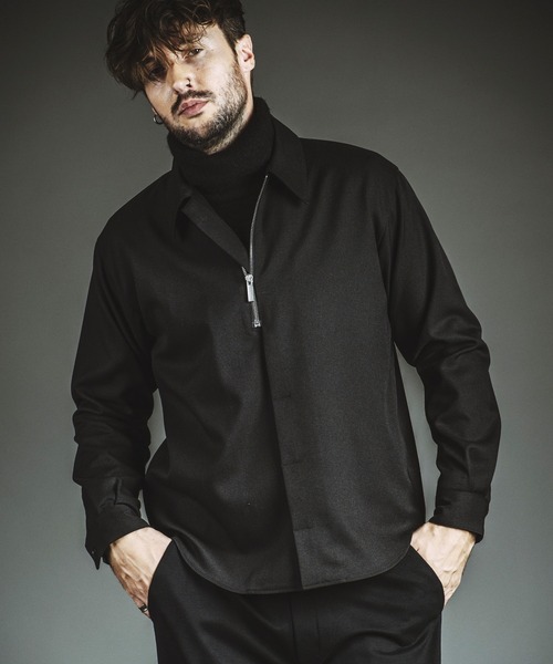 セール】【NO ID.】Fly-Front Half Zip Shirt / フライフロント ハーフ