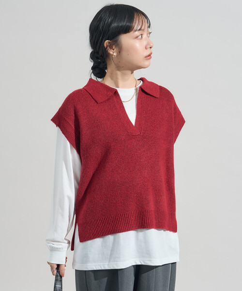セール】限定展開カラーあり【セットアイテム】スキッパーニットベスト