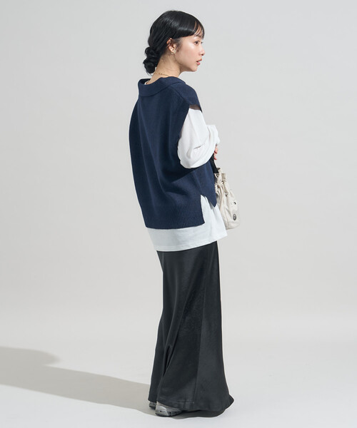 FREAK'S STORE(フリークスストア)の「限定展開カラーあり【セットアイテム】スキッパーニットベストセット(ニット/セーター・レディース・ネイビー/レッド/ブラック/グレー・フリ-)」の6枚目の写真
