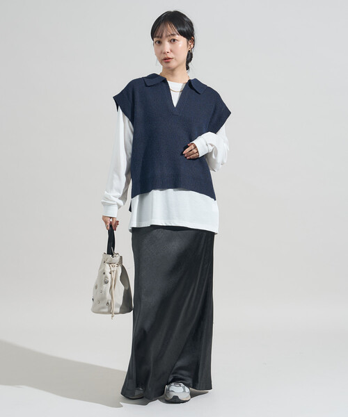 FREAK'S STORE(フリークスストア)の「限定展開カラーあり【セットアイテム】スキッパーニットベストセット(ニット/セーター・レディース・ネイビー/レッド/ブラック/グレー・フリ-)」の9枚目の写真