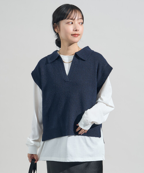 FREAK'S STORE(フリークスストア)の「限定展開カラーあり【セットアイテム】スキッパーニットベストセット(ニット/セーター・レディース・ネイビー/レッド/ブラック/グレー・フリ-)」の10枚目の写真