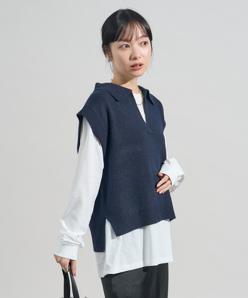 FREAK'S STORE(フリークスストア)の「限定展開カラーあり【セットアイテム】スキッパーニットベストセット(ニット/セーター・レディース・ネイビー/レッド/ブラック/グレー・フリ-)」の11枚目の写真