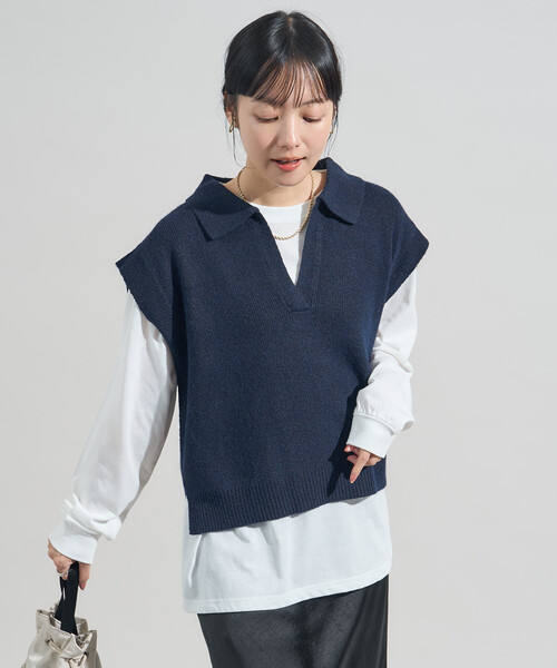 FREAK'S STORE(フリークスストア)の「限定展開カラーあり【セットアイテム】スキッパーニットベストセット(ニット/セーター・レディース・ネイビー/レッド/ブラック/グレー・フリ-)」の12枚目の写真