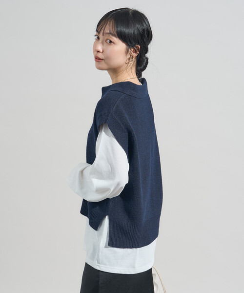 セール】限定展開カラーあり【セットアイテム】スキッパーニットベスト