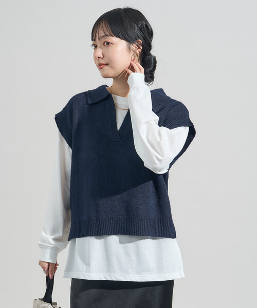 FREAK'S STORE(フリークスストア)の「限定展開カラーあり【セットアイテム】スキッパーニットベストセット(ニット/セーター・レディース・ネイビー/レッド/ブラック/グレー・フリ-)」の14枚目の写真