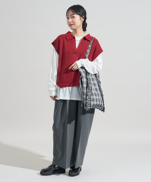 FREAK'S STORE(フリークスストア)の「限定展開カラーあり【セットアイテム】スキッパーニットベストセット(ニット/セーター・レディース・ネイビー/レッド/ブラック/グレー・フリ-)」の16枚目の写真
