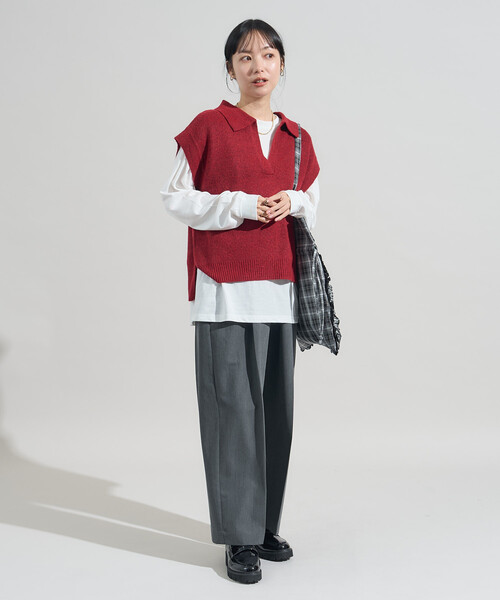 FREAK'S STORE(フリークスストア)の「限定展開カラーあり【セットアイテム】スキッパーニットベストセット(ニット/セーター・レディース・ネイビー/レッド/ブラック/グレー・フリ-)」の17枚目の写真