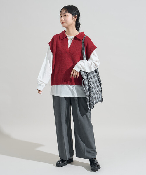 FREAK'S STORE(フリークスストア)の「限定展開カラーあり【セットアイテム】スキッパーニットベストセット(ニット/セーター・レディース・ネイビー/レッド/ブラック/グレー・フリ-)」の19枚目の写真
