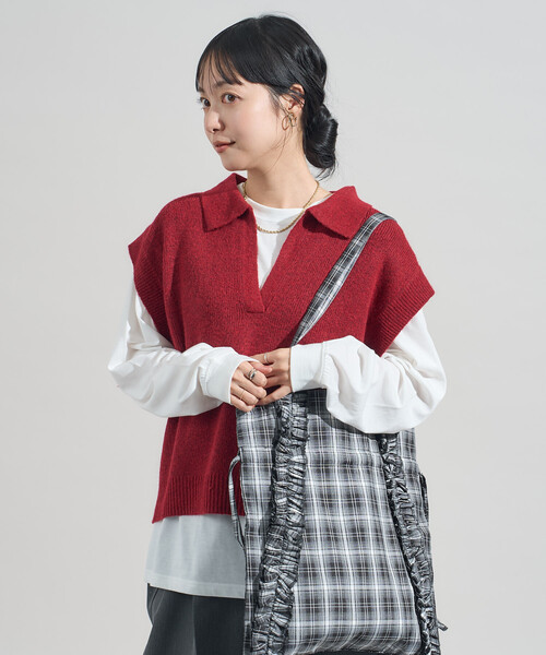 FREAK'S STORE(フリークスストア)の「限定展開カラーあり【セットアイテム】スキッパーニットベストセット(ニット/セーター・レディース・ネイビー/レッド/ブラック/グレー・フリ-)」の20枚目の写真