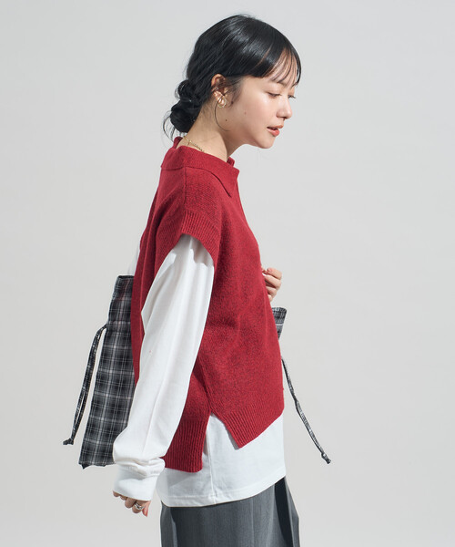 セール】限定展開カラーあり【セットアイテム】スキッパーニットベスト