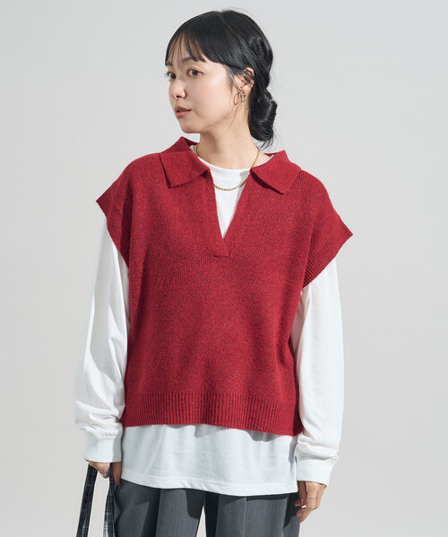 セール】限定展開カラーあり【セットアイテム】スキッパーニットベスト