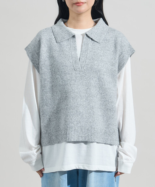 セール】限定展開カラーあり【セットアイテム】スキッパーニットベスト