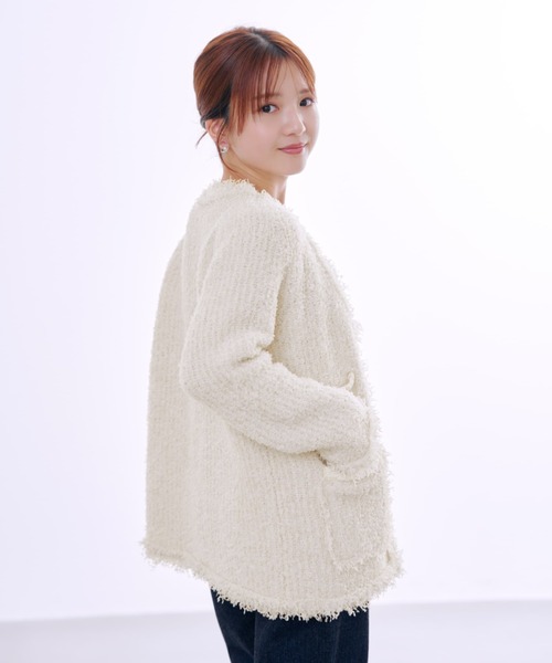 COHINA(コヒナ)の「フリンジツイードニットジャケット 【低身長・小柄女性】(カーディガン/ボレロ・レディース・ホワイト/ブラック・ONE SIZE)」の15枚目の写真