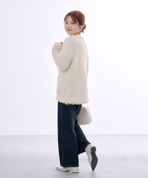 COHINA(コヒナ)の「フリンジツイードニットジャケット 【低身長・小柄女性】(カーディガン/ボレロ・レディース・ホワイト/ブラック・ONE SIZE)」の6枚目の写真