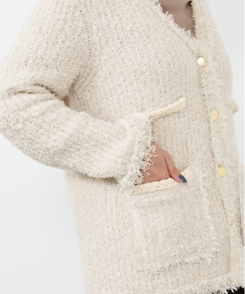 フリンジツイードニットジャケット 【低身長・小柄女性