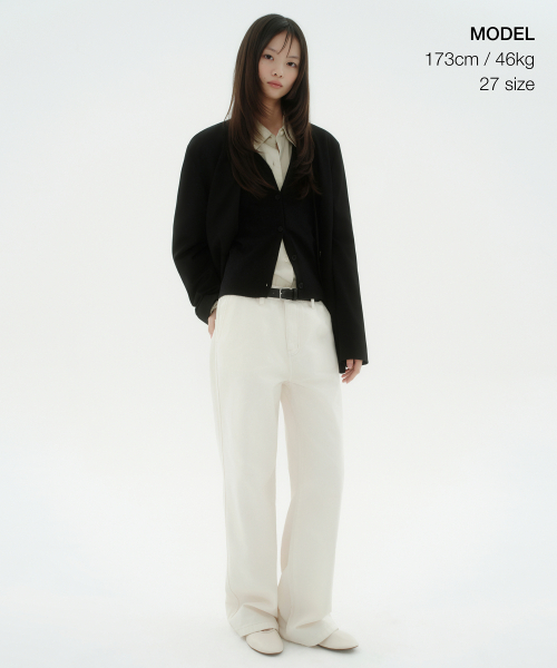 MUSINSA STANDARD WOMAN（ムシンサスタンダードウーマン）の「ウィメンズ ウエストバンドレス ルーズストレートデニムパンツ [クリーム]（デニムパンツ・レディース・その他・30/24/25/26/27/28/29）」の2枚目の写真