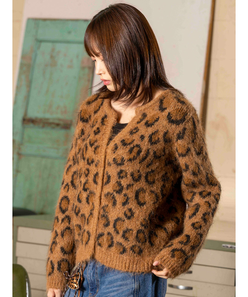 レオパードジャカードカーディガン[キャメル]（カーディガン/ボレロ