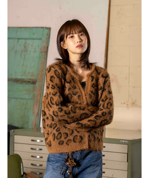 レオパードジャカードカーディガン[キャメル]（カーディガン/ボレロ