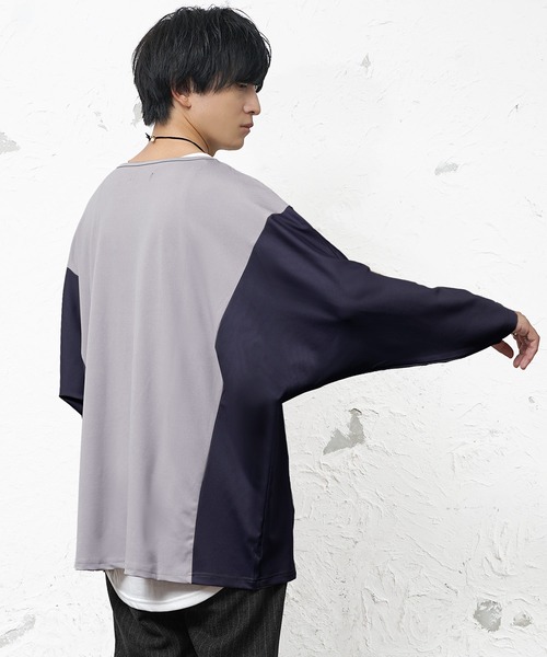 MinoriTY(マイノリティ)の「【MinoriTY】とろみ素材オーバーサイズドルマンシルエット切り替えデザインロンT 長袖Tシャツ メンズ プルオーバー ルーズフィット 秋服(Tシャツ/カットソー・メンズ・ベージュ/ネイビー・M/S/L)」の9枚目の写真