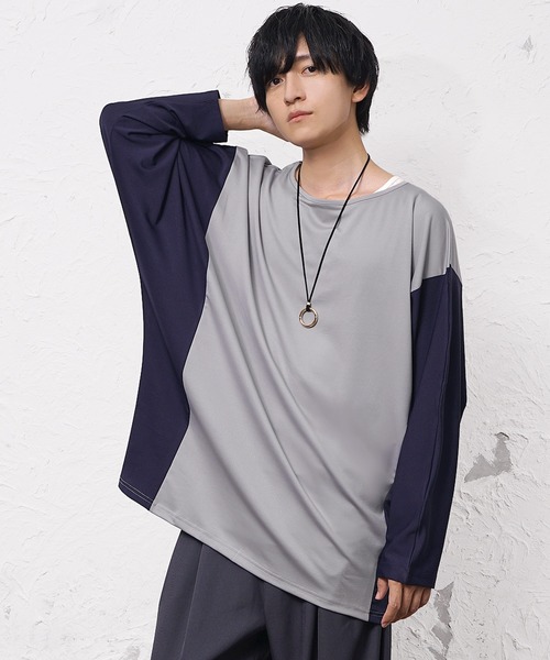 MinoriTY(マイノリティ)の「【MinoriTY】とろみ素材オーバーサイズドルマンシルエット切り替えデザインロンT 長袖Tシャツ メンズ プルオーバー ルーズフィット 秋服(Tシャツ/カットソー・メンズ・ベージュ/ネイビー・M/S/L)」の8枚目の写真