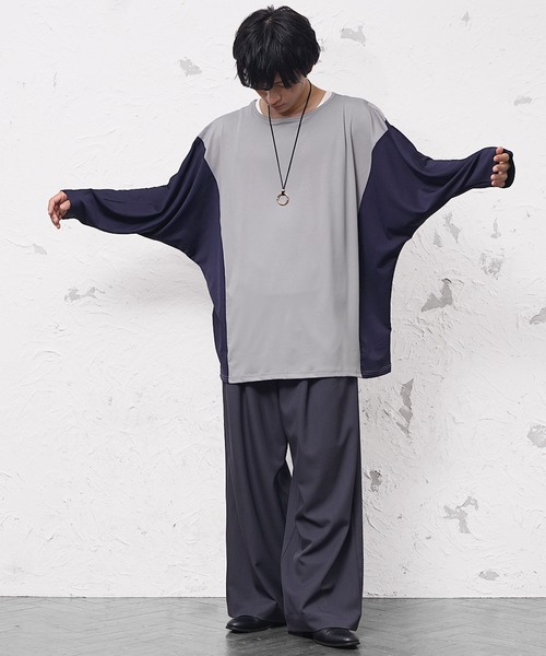 MinoriTY(マイノリティ)の「【MinoriTY】とろみ素材オーバーサイズドルマンシルエット切り替えデザインロンT 長袖Tシャツ メンズ プルオーバー ルーズフィット 秋服(Tシャツ/カットソー・メンズ・ベージュ/ネイビー・M/S/L)」の11枚目の写真