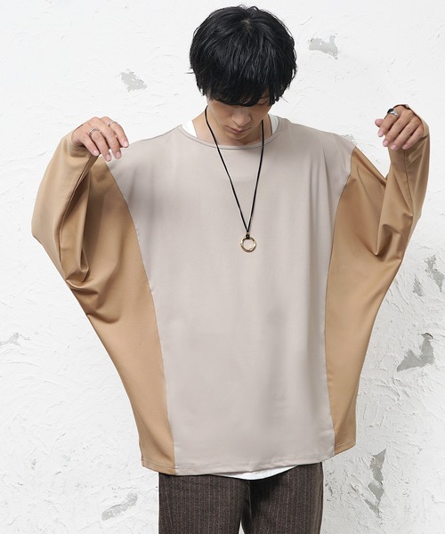 MinoriTY(マイノリティ)の「【MinoriTY】とろみ素材オーバーサイズドルマンシルエット切り替えデザインロンT 長袖Tシャツ メンズ プルオーバー ルーズフィット 秋服(Tシャツ/カットソー・メンズ・ベージュ/ネイビー・M/S/L)」の6枚目の写真