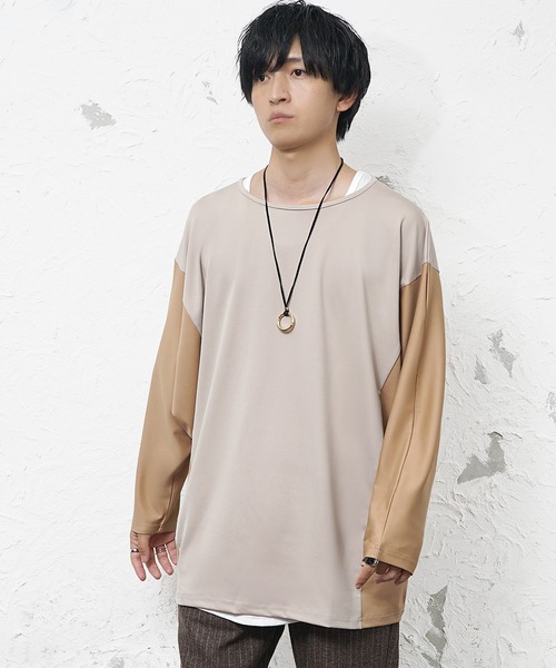 MinoriTY(マイノリティ)の「【MinoriTY】とろみ素材オーバーサイズドルマンシルエット切り替えデザインロンT 長袖Tシャツ メンズ プルオーバー ルーズフィット 秋服(Tシャツ/カットソー・メンズ・ベージュ/ネイビー・M/S/L)」の5枚目の写真