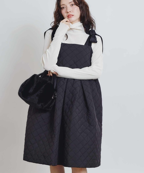 PICCIN PERLA（ピッチンペルラ）の「キルティングリボンミニワンピース（ワンピース・レディース・ブラック/オフホワイト・M）」の4枚目の写真