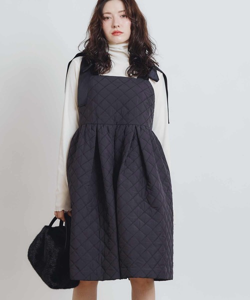 PICCIN PERLA（ピッチンペルラ）の「キルティングリボンミニワンピース（ワンピース・レディース・ブラック/オフホワイト・M）」の7枚目の写真