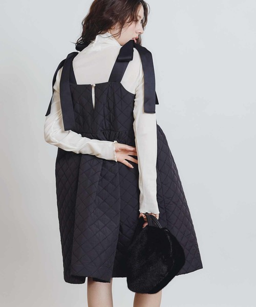 PICCIN PERLA（ピッチンペルラ）の「キルティングリボンミニワンピース（ワンピース・レディース・ブラック/オフホワイト・M）」の9枚目の写真