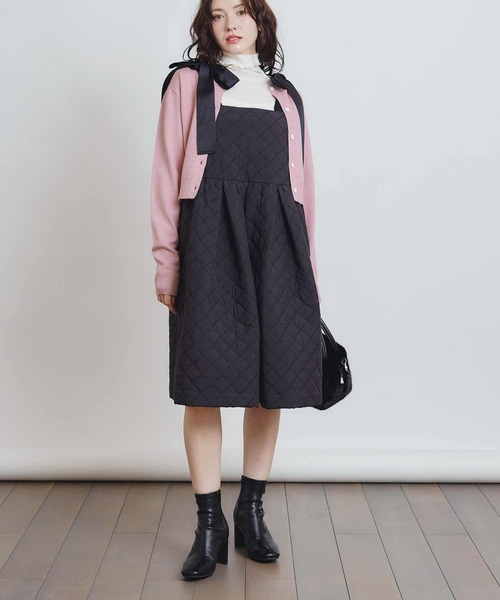 PICCIN PERLA（ピッチンペルラ）の「キルティングリボンミニワンピース（ワンピース・レディース・ブラック/オフホワイト・M）」の13枚目の写真