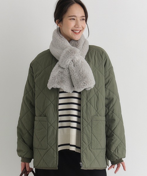 Right-on（ライトオン）の「【HONEYSUCKLE ROSE】中綿キルティングジャケット (軽量 / 保温性 / リラックススタイリング)（ミリタリージャケット・レディース・オフホワイト/ブラック/オリーブ・M/L）」の3枚目の写真