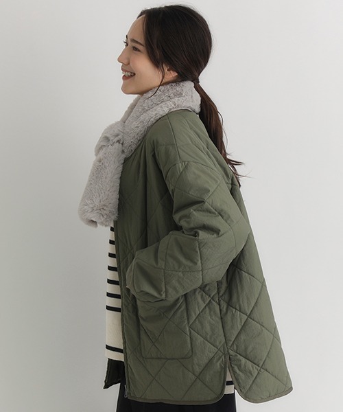 Right-on（ライトオン）の「【HONEYSUCKLE ROSE】中綿キルティングジャケット (軽量 / 保温性 / リラックススタイリング)（ミリタリージャケット・レディース・オフホワイト/ブラック/オリーブ・M/L）」の11枚目の写真